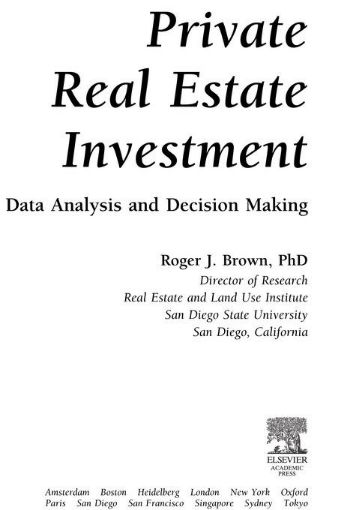 Picture of Private Real Estate Investment: Data Analysis and Decision Making