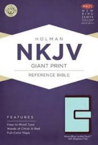 Picture of Nkjv Giant Print Reference Bible, Brown/Blue Leathertouch With Magnetic Flap