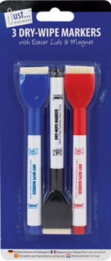 Picture of 3 Dry Wipe Markers With Eraser Lids & Magnet