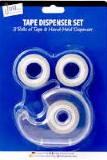 Picture of Tape Dispenser Set - 3 Rolls Clear Tape Plastic Dispenser