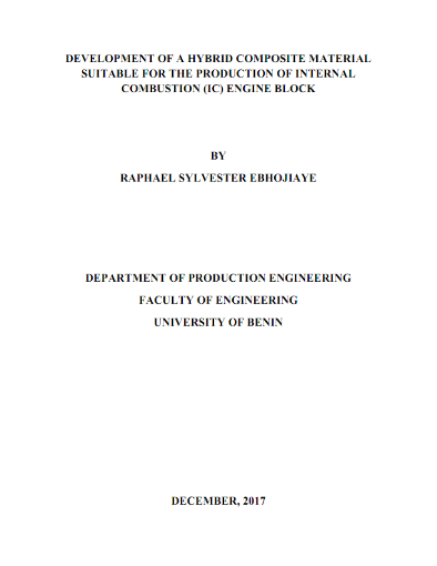 Picture of Development Of A Hybrid Composite Material Suitable For The Production of Internal Combustion Engine Block