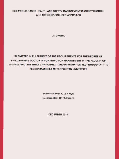 Picture of BEHAVIOUR-BASED HEALTH AND SAFETY MANAGEMENT IN CONSTRUCTION: A  LEADERSHIP-FOCUSED APPROACH