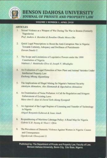 Picture of Benson Idahosa University Journal of Private and Property Law (BIUJPPL) Volume 1 no 1.