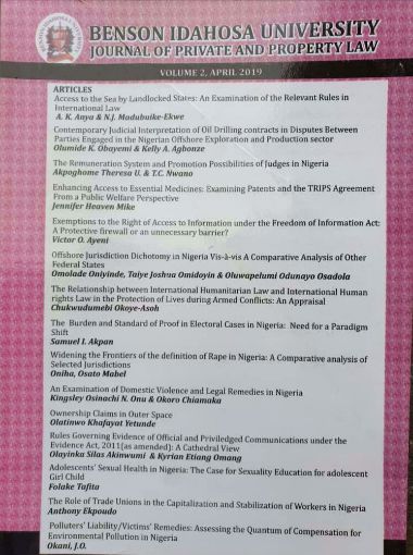Picture of BENSON IDAHOSA UNIVERSITY JOURNAL OF PRIVATE AND PROPERTY LAW (BIUJPPL). VOLUME 2