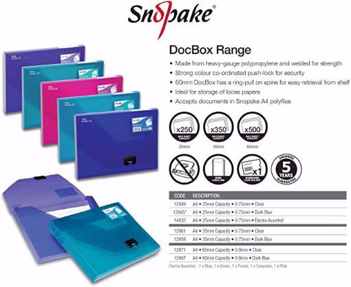 Picture of Snopake Docbox Box File Polypropylene With Push Lock 25Mm Spine A4 Blue Ref 12845
