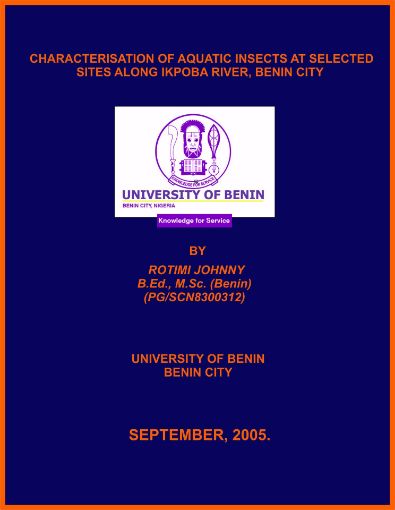 Picture of CHARACTERISATION OF AQUATIC INSECTS AT SELECTED SITES ALONG IKPOBA RIVER, BENIN CITY