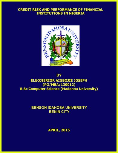 Picture of CREDIT RISK AND PERFORMANCE OF FINANCIAL INSTITUTIONS IN NIGERIA