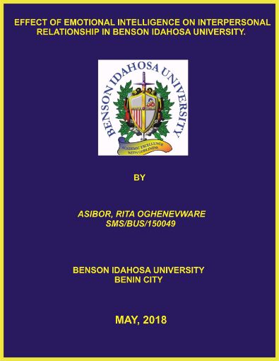 Picture of EFFECT OF EMOTIONAL INTELLIGENCE ON INTERPERSONAL RELATIONSHIP IN BENSON IDAHOSA UNIVERSITY.