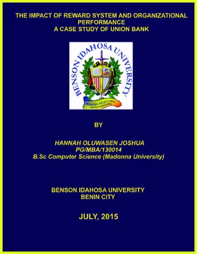 Picture of THE IMPACT OF REWARD SYSTEM AND ORGANIZATIONAL PERFORMANCE A CASE STUDY OF UNION BANK