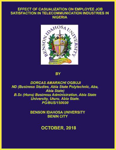 Picture of EFFECT OF CASUALIZATION ON EMPLOYEE JOB SATISFACTION IN TELECOMMUNICATION INDUSTRIES IN NIGERIA