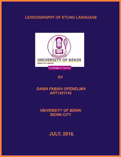 Picture of LEXICOGRAPHY OF ETUNO LANGUAGE