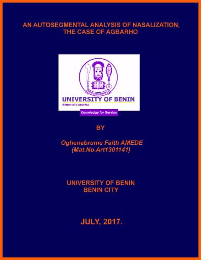 Picture of AN AUTOSEGMENTAL ANALYSIS OF NASALIZATION, THE CASE OF AGBARHO