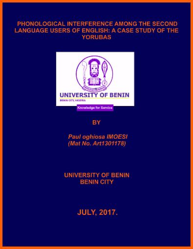 Picture of PHONOLOGICAL INTERFERENCE AMONG THE SECOND LANGUAGE USERS OF ENGLISH: A CASE STUDY OF THE YORUBAS