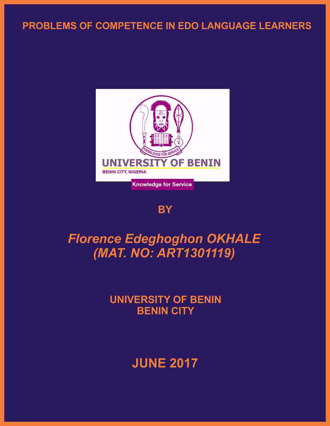 PROBLEMS OF COMPETENCE IN EDO LANGUAGE LEARNERS-Best Bookstore in ...