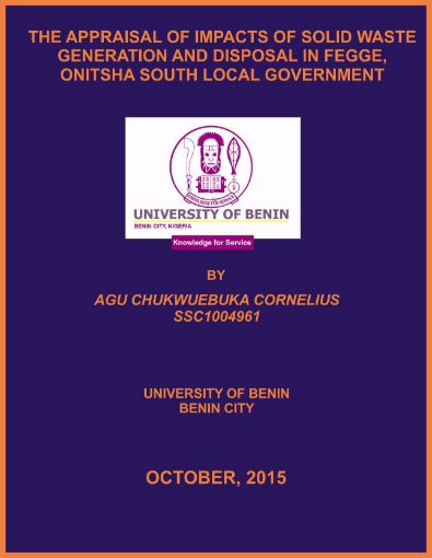 Picture of THE APPRAISAL OF IMPACTS OF SOLID WASTE GENERATION AND DISPOSAL IN FEGGE, ONITSHA SOUTH LOCAL GOVERNMENT