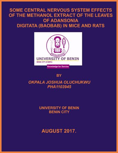 Picture of SOME CENTRAL NERVOUS SYSTEM EFFECTS OF THE METHANOL EXTRACT OF THE LEAVES OF ADANSONIA DIGITATA (BAOBAB) IN MICE AND RATS