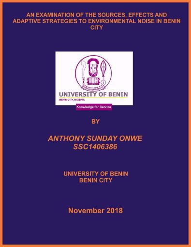 Picture of AN EXAMINATION OF THE SOURCES, EFFECTS AND ADAPTIVE STRATEGIES TO ENVIRONMENTAL NOISE IN BENIN CITY