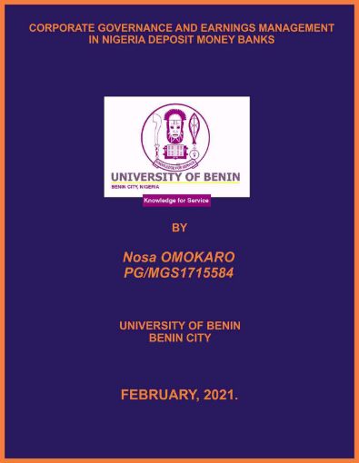 Picture of CORPORATE GOVERNANCE AND EARNINGS MANAGEMENT IN NIGERIA DEPOSIT MONEY BANKS