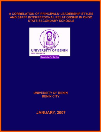 Picture of A CORRELATION OF PRINCIPALS’ LEADERSHIP STYLES AND STAFF INTERPERSONAL RELATIONSHIP IN ONDO STATE SECONDARY SCHOOLS