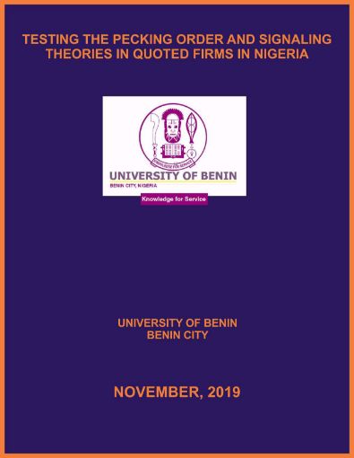 Picture of TESTING THE PECKING ORDER AND SIGNALING THEORIES IN QUOTED FIRMS IN NIGERIA