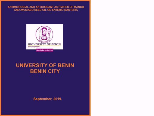 Picture of ANTIMICROBIAL AND ANTIOXIDANT ACTIVITIES OF MANGO AND AVOCADO SEED OIL ON ENTERIC BACTERIA