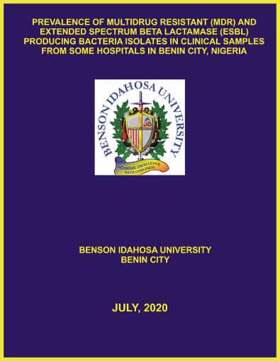 Picture of PREVALENCE OF MULTIDRUG RESISTANT (MDR) AND EXTENDED SPECTRUM BETA LACTAMASE (ESBL) PRODUCING BACTERIA ISOLATES IN CLINICAL SAMPLES FROM SOME HOSPITALS IN BENIN CITY, NIGERIA
