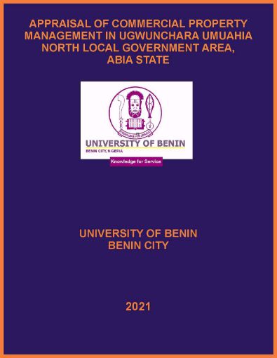 Picture of APPRAISAL OF COMMERCIAL PROPERTY MANAGEMENT IN UGWUNCHARA UMUAHIA NORTH LOCAL GOVERNMENT AREA, ABIA STATE