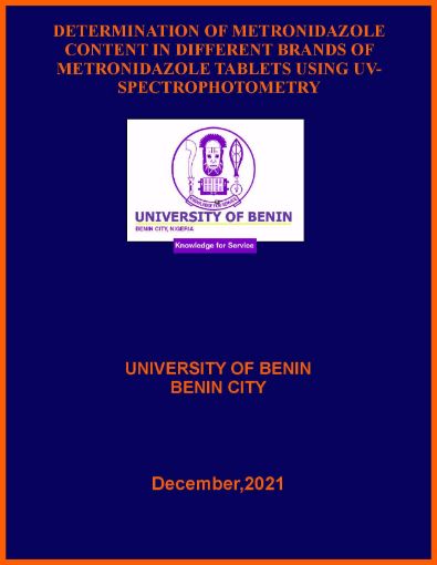Picture of DETERMINATION OF METRONIDAZOLE CONTENT IN DIFFERENT BRANDS OF METRONIDAZOLE TABLETS USING UV-SPECTROPHOTOMETRY