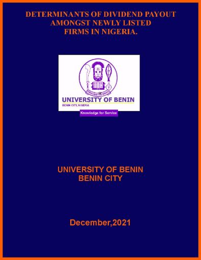 Picture of DETERMINANTS OF DIVIDEND PAYOUT AMONGST NEWLY LISTED  FIRMS IN NIGERIA.