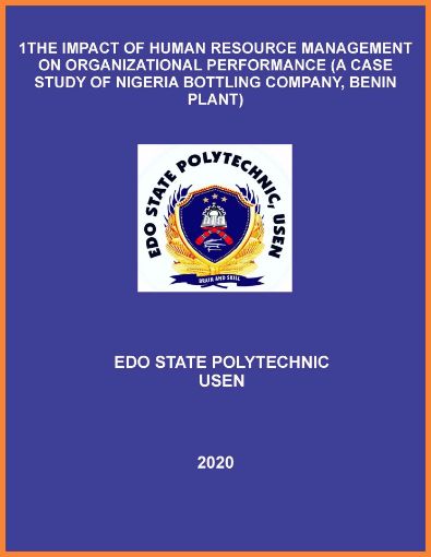 Picture of THE IMPACT OF HUMAN RESOURCE MANAGEMENT ON ORGANIZATIONAL PERFORMANCE (A CASE STUDY OF NIGERIA BOTTLING COMPANY, BENIN PLANT)