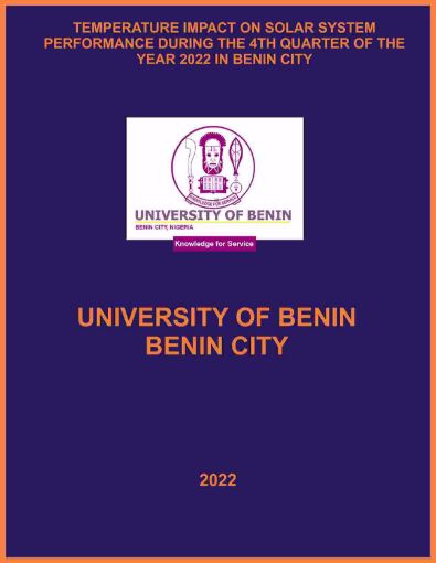 Picture of TEMPERATURE IMPACT ON SOLAR SYSTEM PERFORMANCE DURING THE 4TH QUARTER OF THE YEAR 2022 IN BENIN CITY