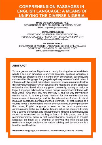 Picture of COMPREHENSION PASSAGES IN ENGLISH LANGUAGE: A MEANS OF  UNIFYING THE DIVERSE NIGERIA
