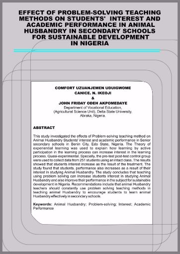 Picture of Effect of problem-solving teaching methods on students'  interest and academic  performance in animal husbandry in secondary schools for sustainable development  in Nigeria