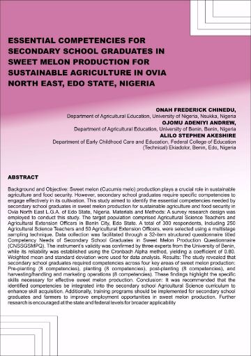 Picture of Essential Competencies for Secondary School  Graduates in Sweet Melon Production for  Sustainable Agriculture in Ovia North East, Edo  State, Nigeria